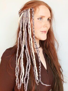Gray White Merino Wool Clip In Dreadlocks Extensions Handmade Miss Violet Lace